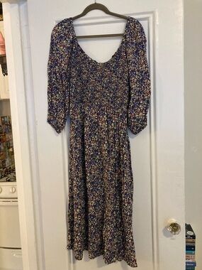 Gap Spring Floral 3/4 Sleeve Ladies Midi Dress Large Scoop Neck Knee Length